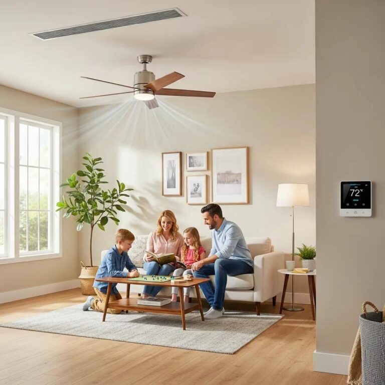 Modern HVAC system in a cozy living room promoting energy efficiency