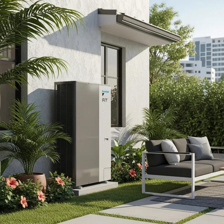 Daikin FIT HVAC system in a modern Miami home, highlighting energy efficiency and compact design